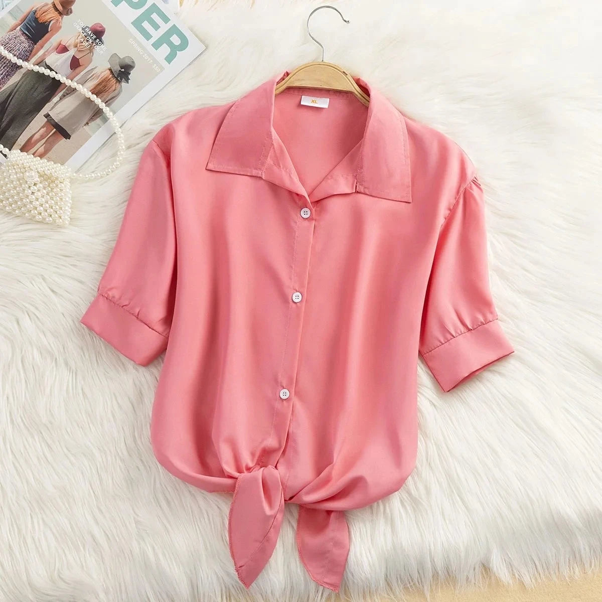 Women Summer Chiffon Blouse Short Sleeve Casual Shirt