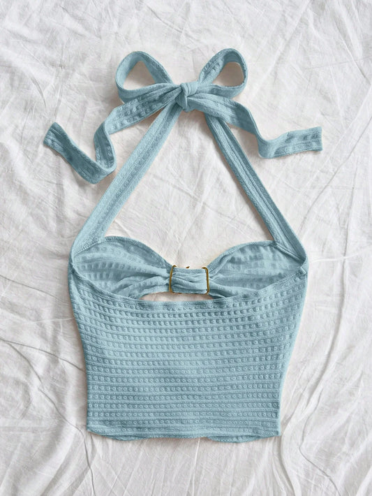 New  Style Hollowed-Out Five-Pointed Star Inlaid Versatile Halter Top