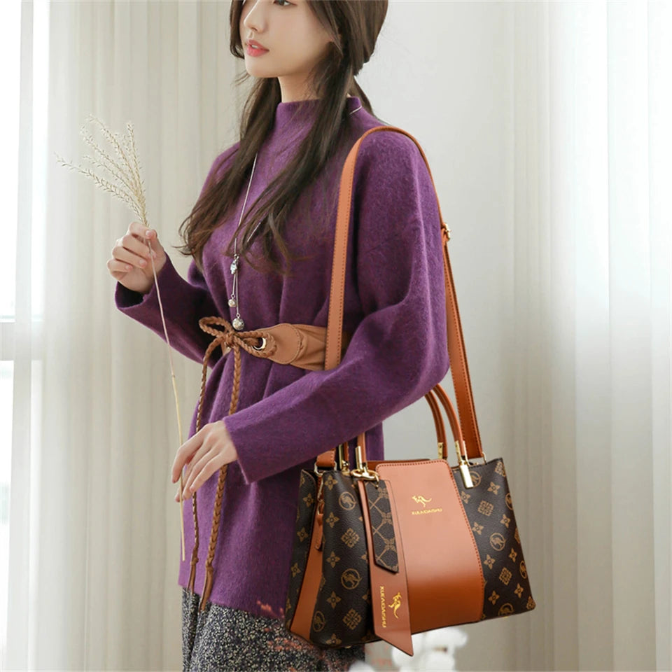 New Fashion Print Large Capacity Soft Leather Bag