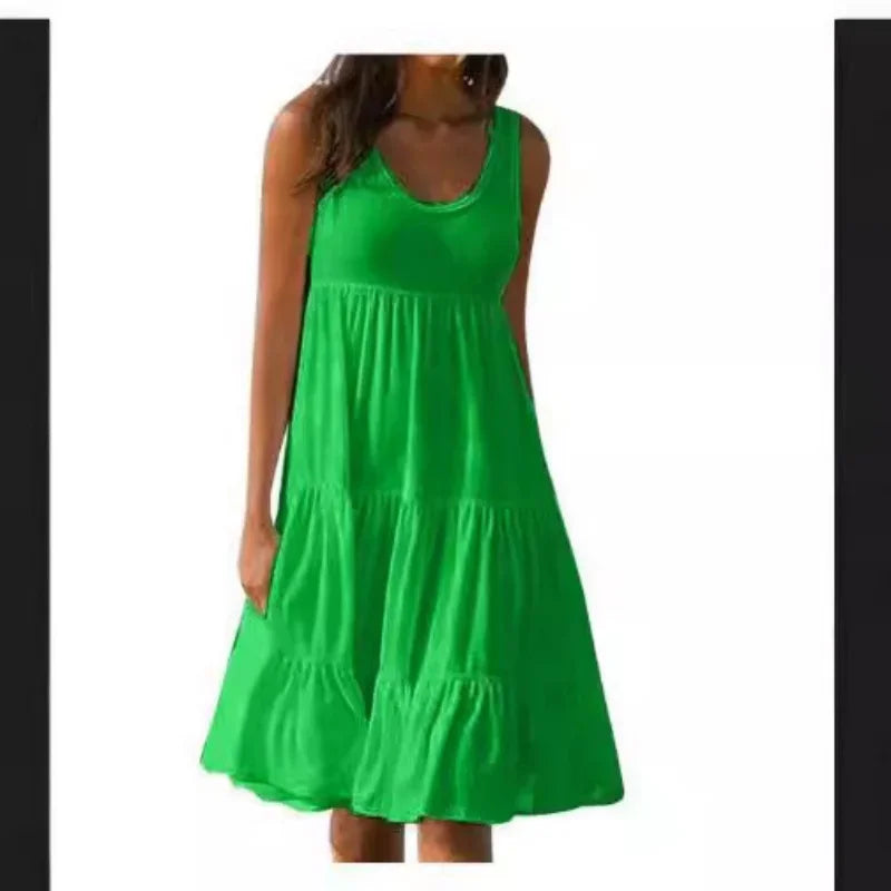 Women's Casual O Neck Sleeveless Ruffle Mini Dress