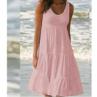 Women's Casual O Neck Sleeveless Ruffle Mini Dress