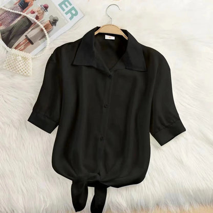 Women Summer Chiffon Blouse Short Sleeve Casual Shirt