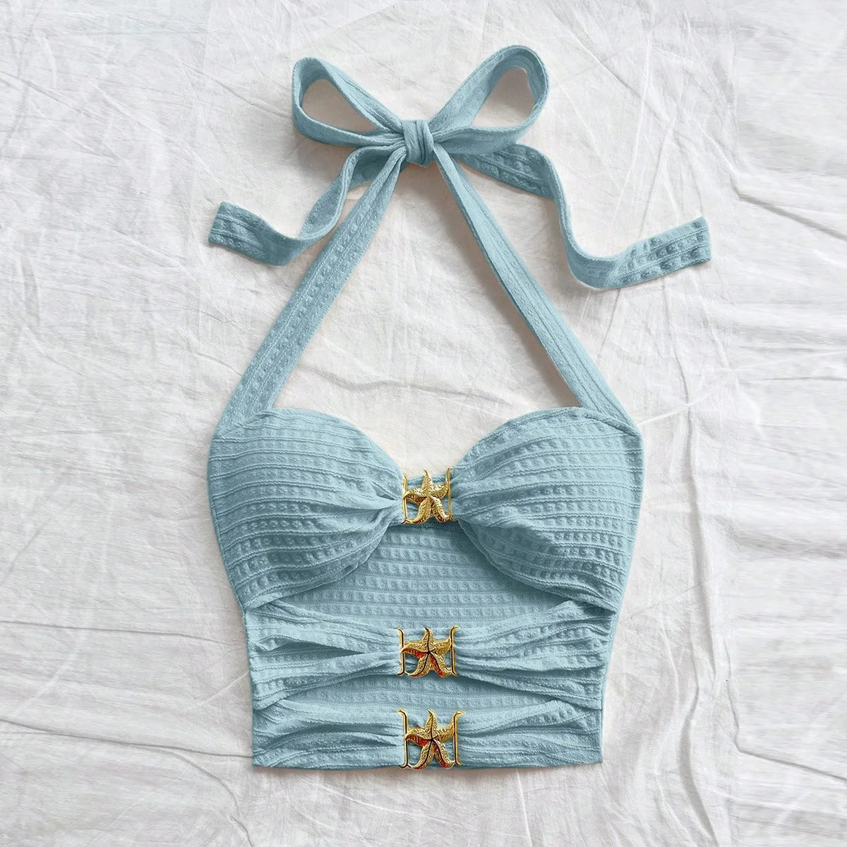 New  Style Hollowed-Out Five-Pointed Star Inlaid Versatile Halter Top