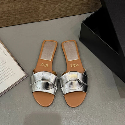 Women's Designer Brand Open Toe Flat Slippers