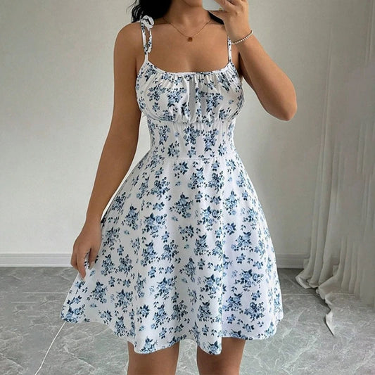 Women's Summer Floral Spaghetti Strap Beach Short Dress