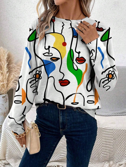 Pull à manches longues et col de jardin, motif végétal assorti, européen et américain