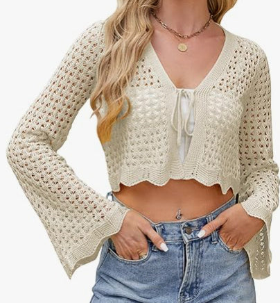 Cardigan Court en Crochet – Châle Léger pour Femme